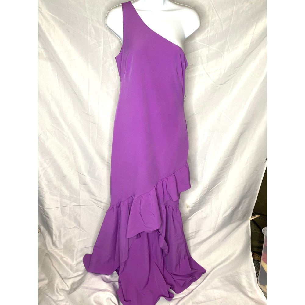 VINCE CAMUTO Purple Pink One-Shoulder High/Low Ruffle Hem Wrap-Around Dress